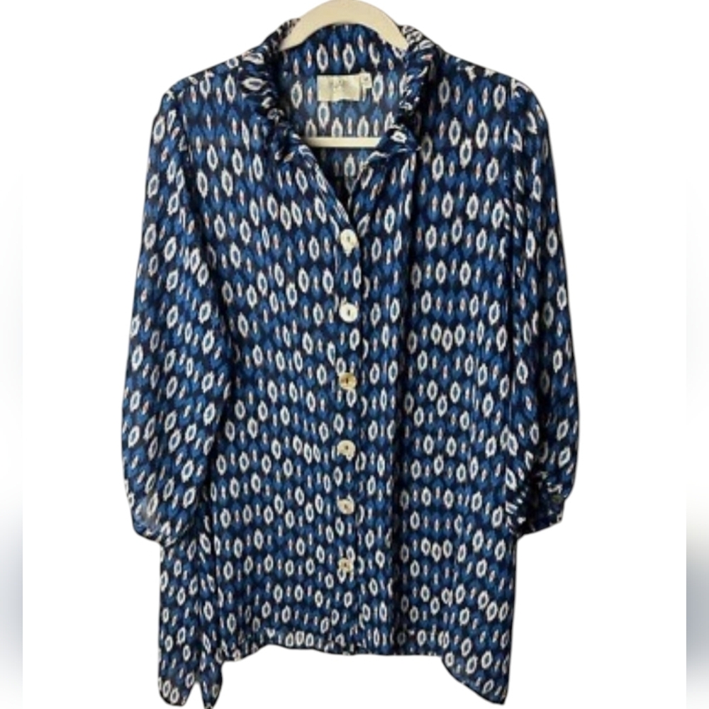 Inae Collections Stylish Blue Geometric Patterned Women's Blouse